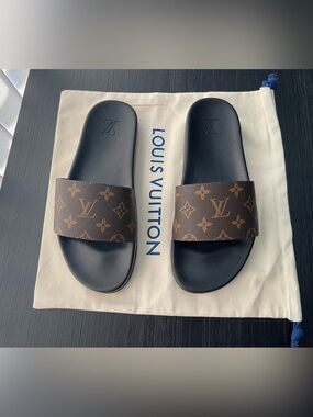 Louis Vuitton Monogram Brown and Black Slide Sandals size 45 EU
